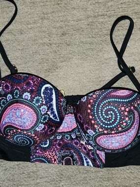 Ambrielle Black Paisley Midkini with Pink & Teal Accents Large